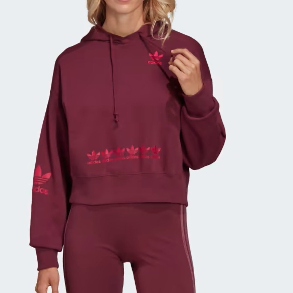 ADIDAS. CROPPED HOODIE with Logos.